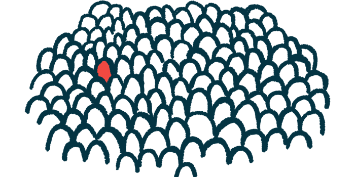 An illustration of a lone rare person in a crowd.