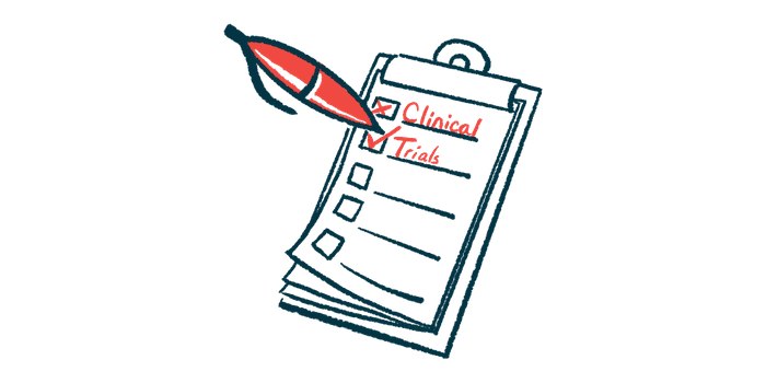 An illustration of a clipboard with 'clinical trials' checked off with a pen.