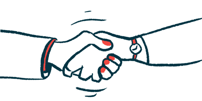 This illustration shows a close-up of a handshake.